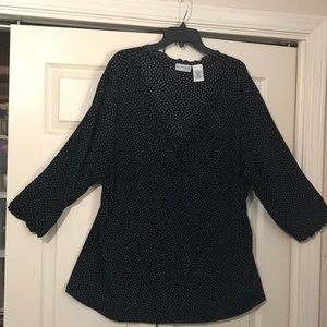 Black & Blue Polka Dot Blouse. 3/4” Sleeves. Size 2X
